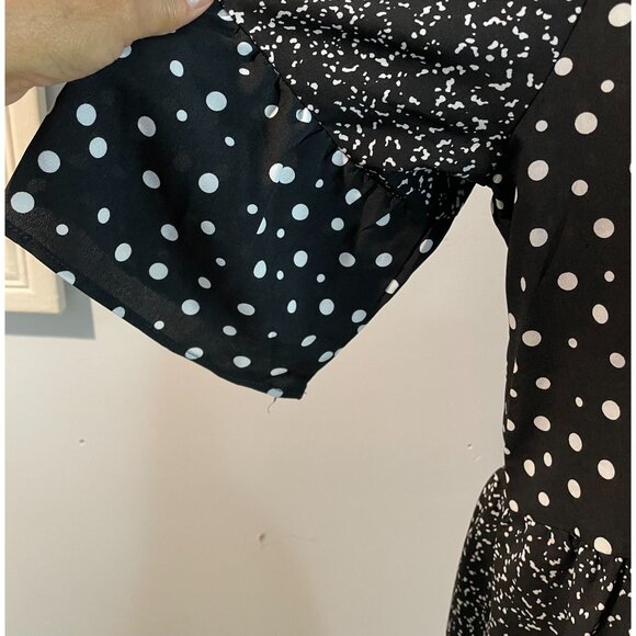 CAARA Millazo Black Polka Dot Asymmetrical Shift Crew Neck Dress Size Large - Picture 3 of 16